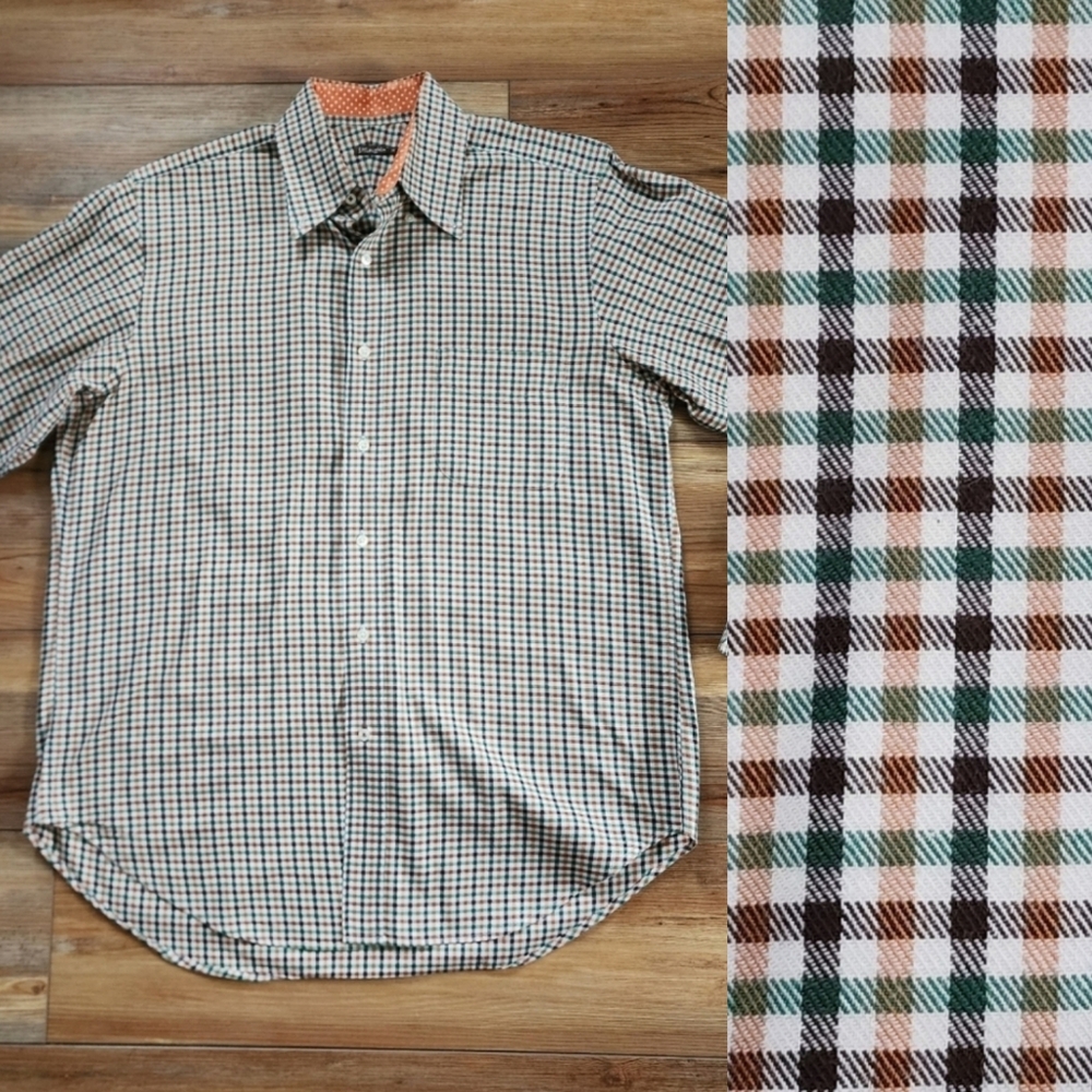 J. McLaughlin Shirt Men's M Brown Green Plaid Long Sleeve Button Down